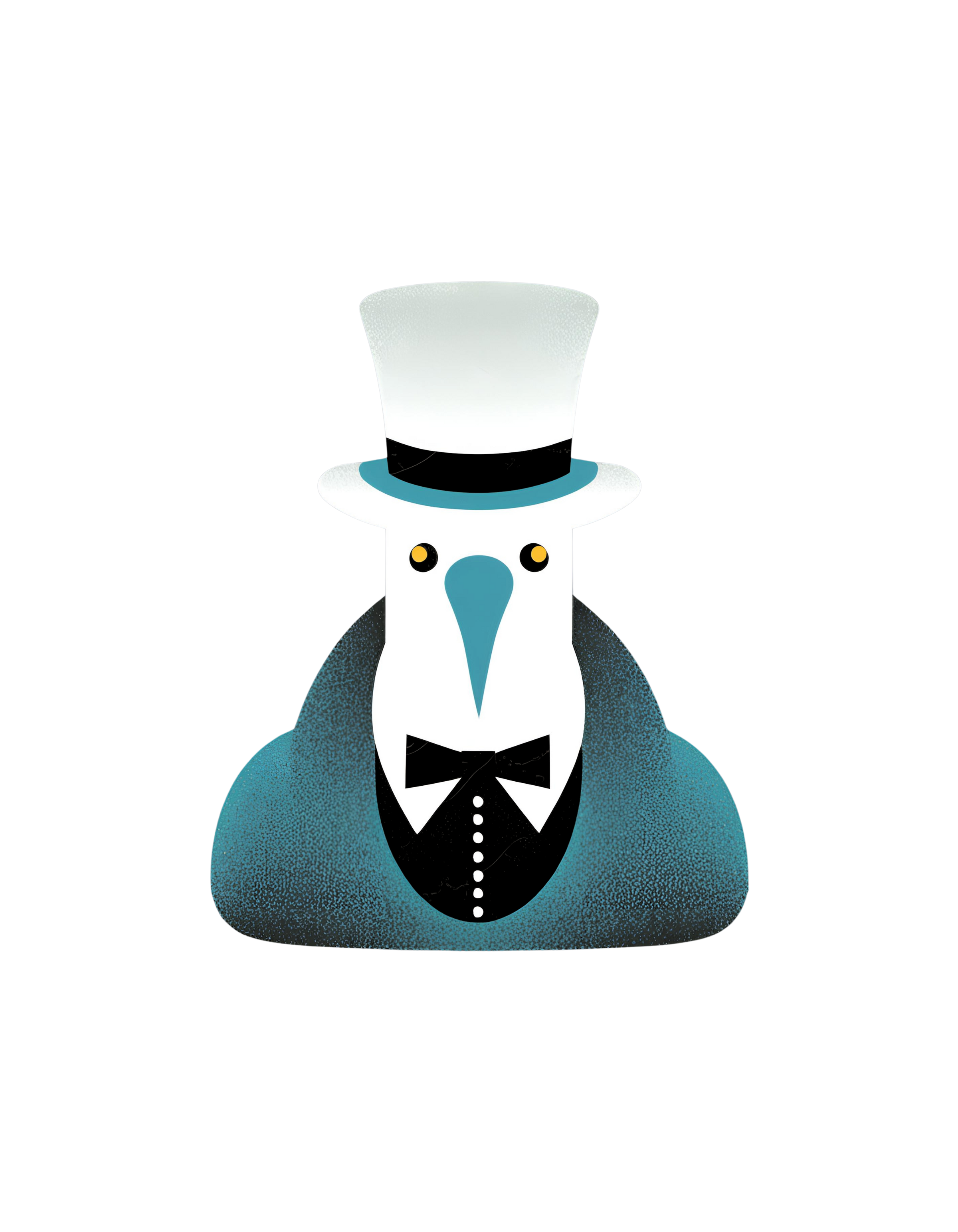 booby bird wearing a tuxedo and top hat