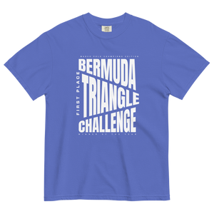 heavy way blue t-shirt with bermuda triangle graphic on the front