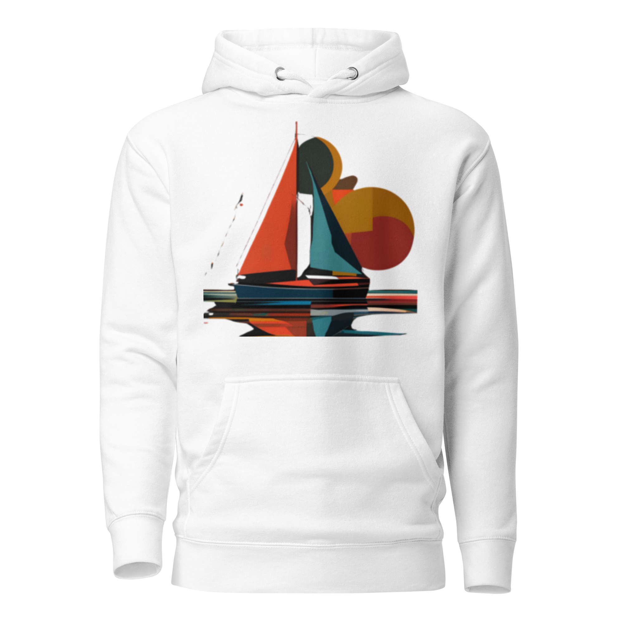 Large White Soft Cotton Hoodie With Retro Looking Sail Ship.