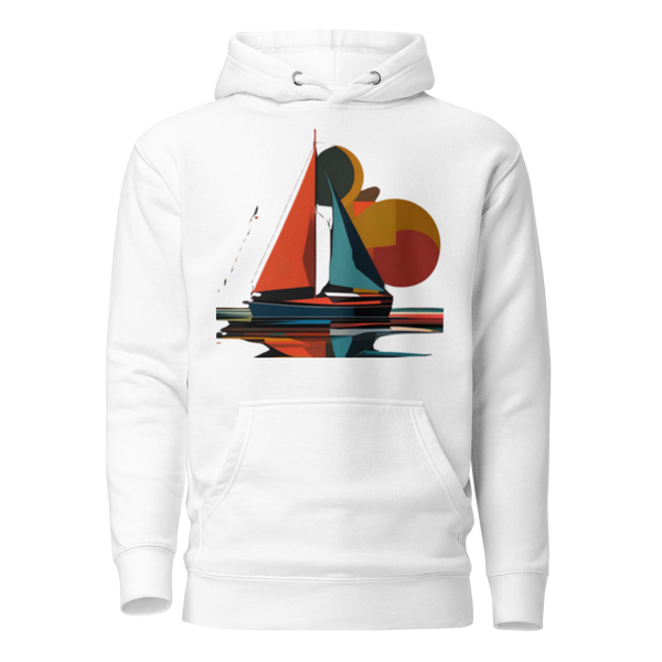 Large White Soft Cotton Hoodie With Retro Looking Sail Ship.