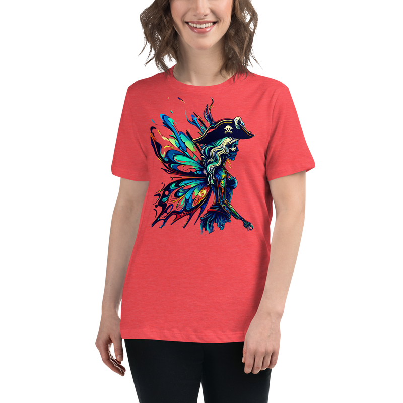 red Womens t-shirt with evil fairy graphic on the front